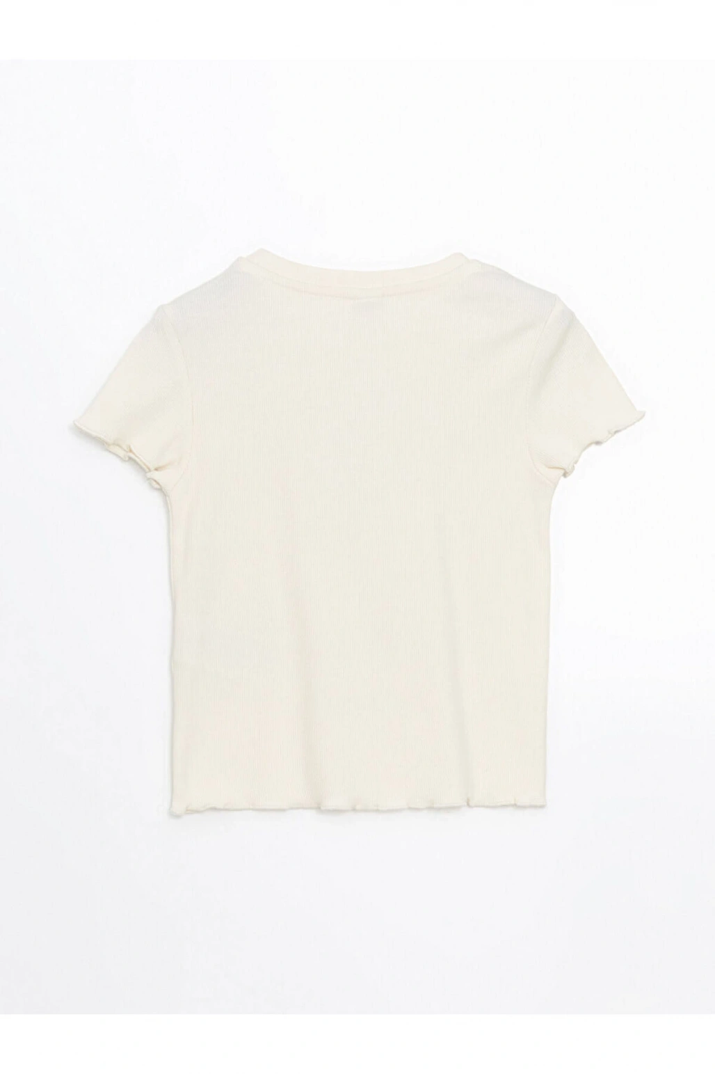 Lcw Kids Ekru Bisiklet Yaka Çiçekli Kız Çocuk Crop Tişört