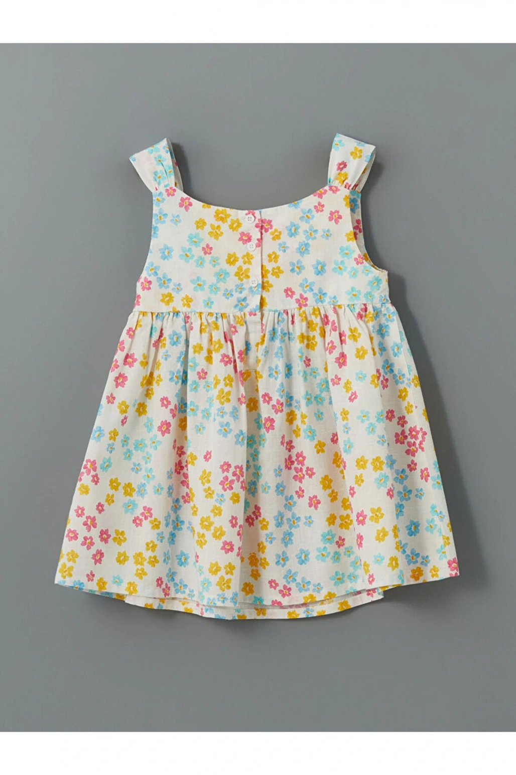 LCW Kids Ekru Bisiklet Yaka Çiçekli Kız Çocuk Keten Elbise T T