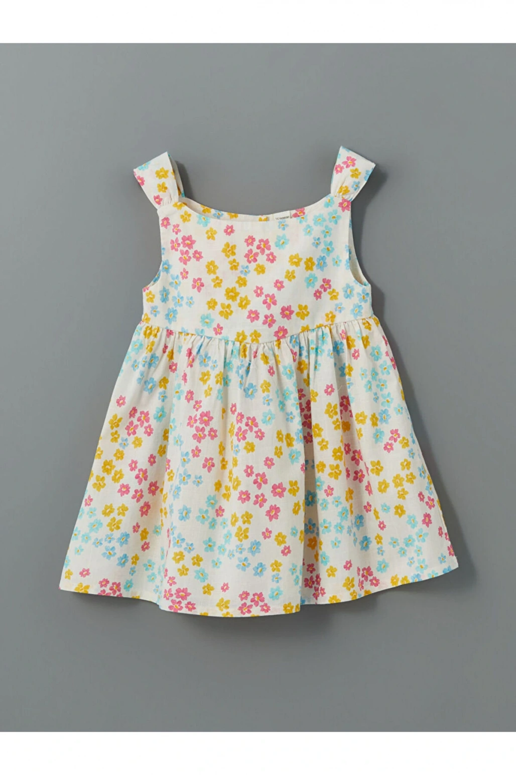 LCW Kids Ekru Bisiklet Yaka Çiçekli Kız Çocuk Keten Elbise T T