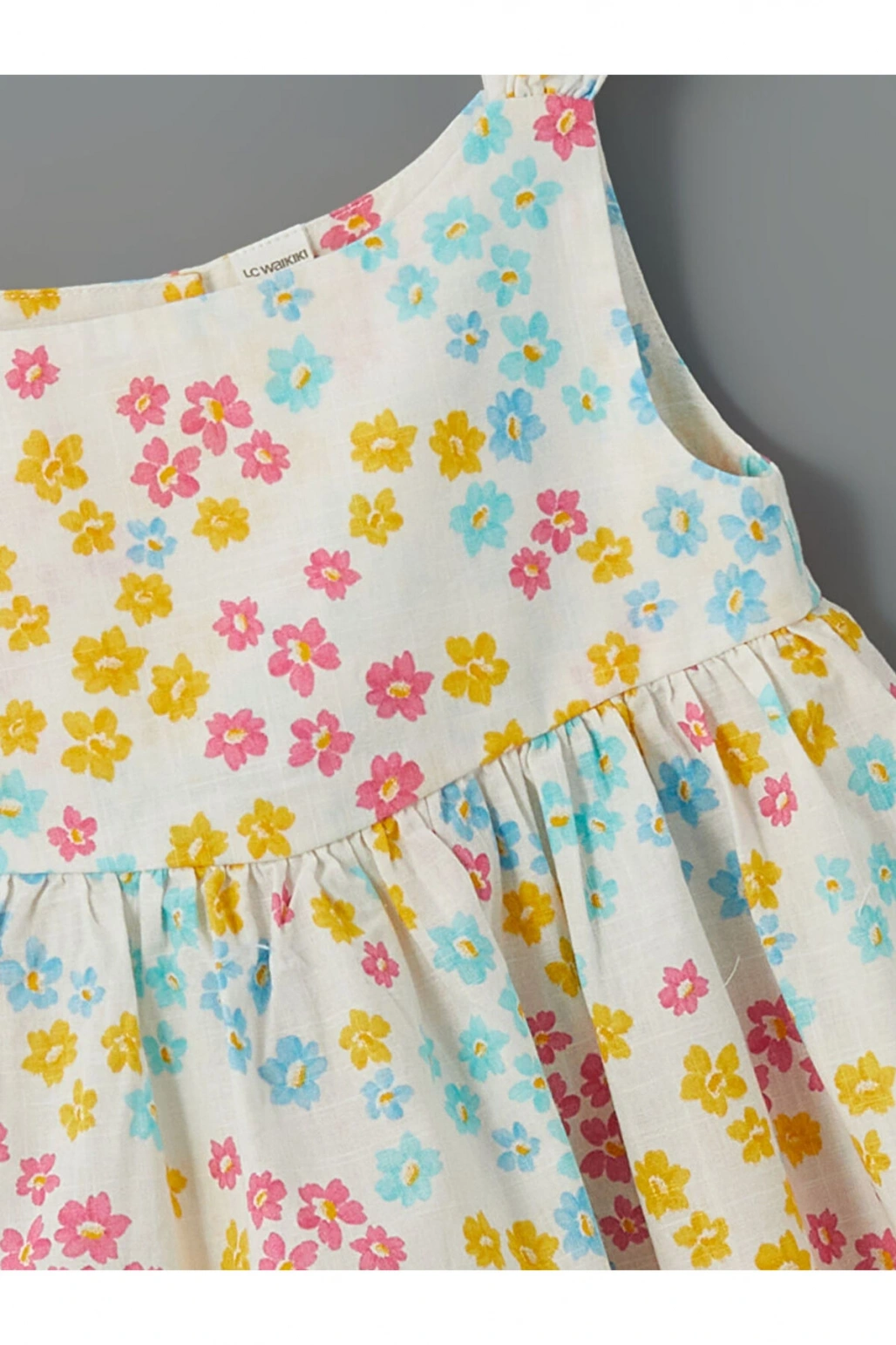 LCW Kids Ekru Bisiklet Yaka Çiçekli Kız Çocuk Keten Elbise T T