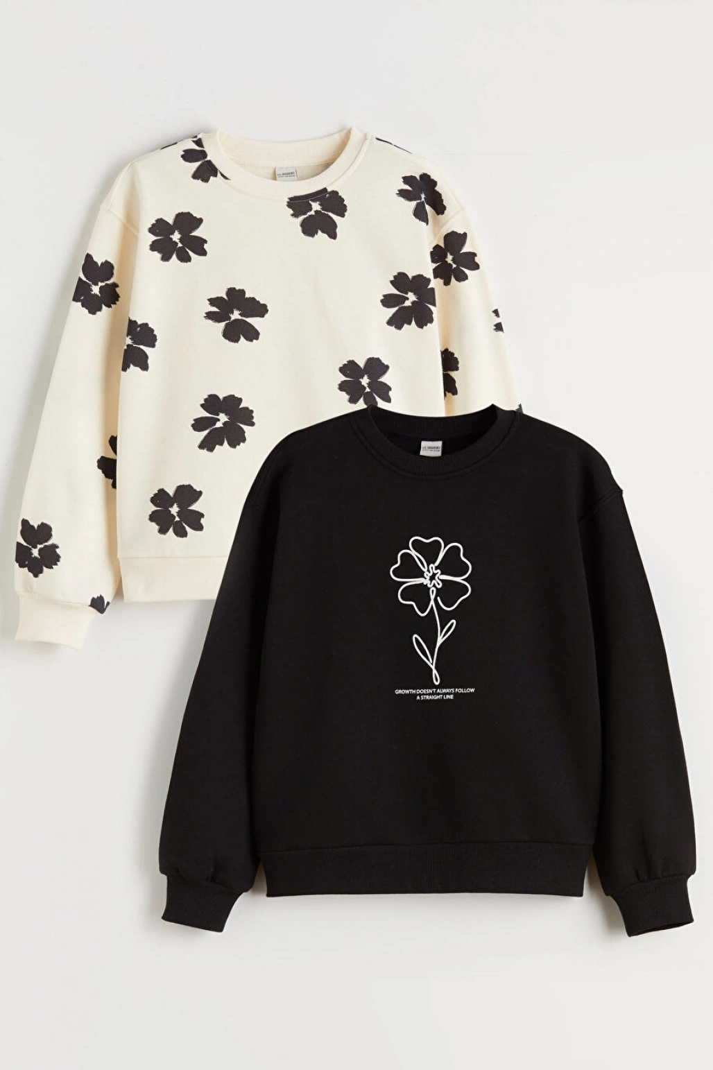 LCW Kids Ekru Bisiklet Yaka Çiçekli Kız Çocuk Sweatshirt 2li