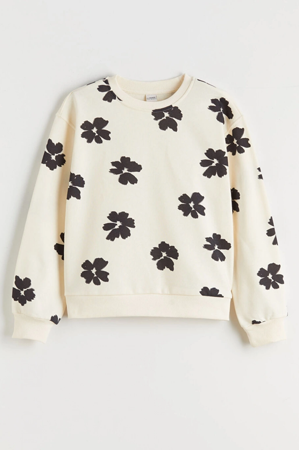 LCW Kids Ekru Bisiklet Yaka Çiçekli Kız Çocuk Sweatshirt 2li