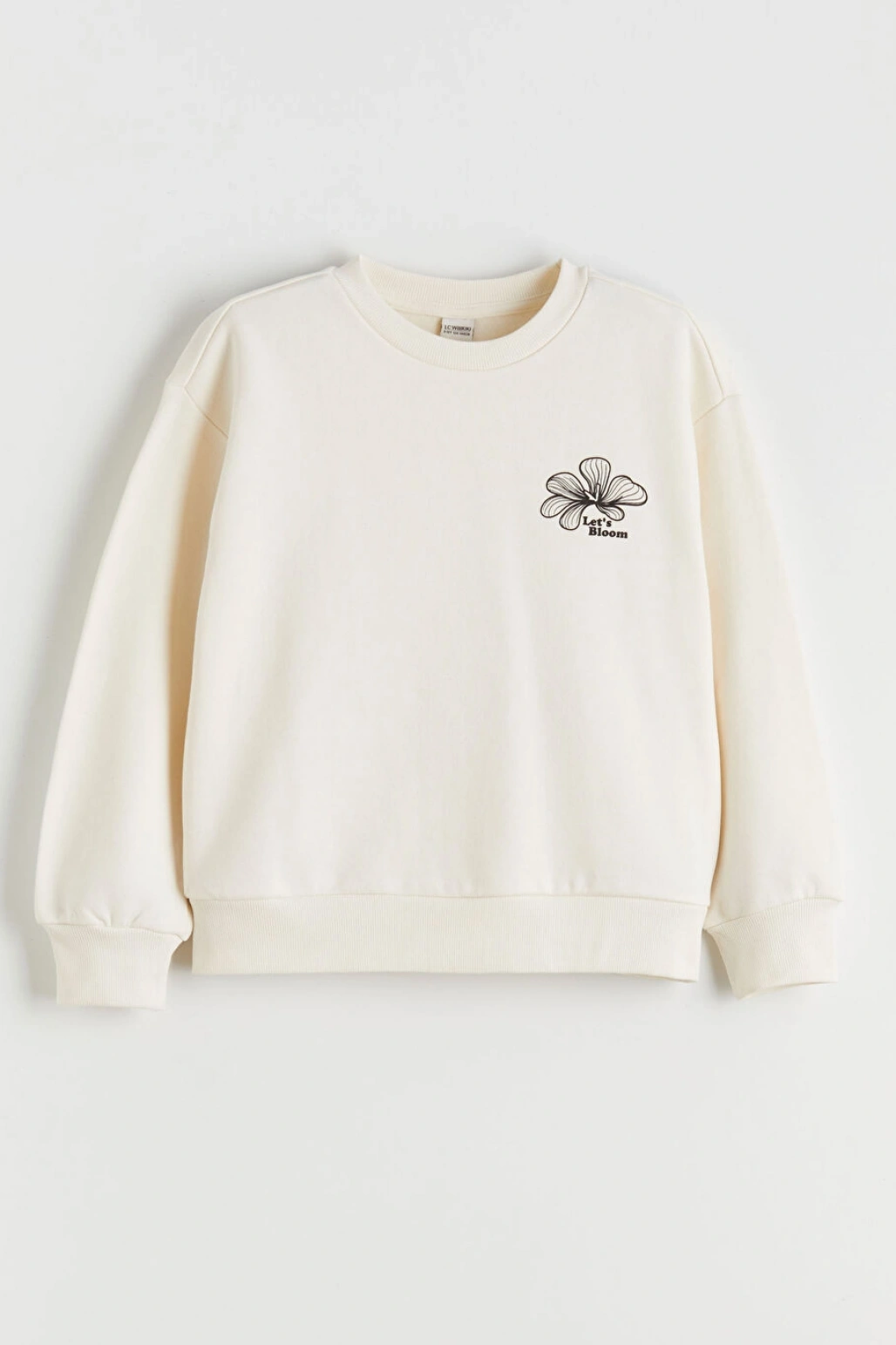 LCW Kids Ekru Bisiklet Yaka Çiçekli Kız Çocuk Sweatshirt