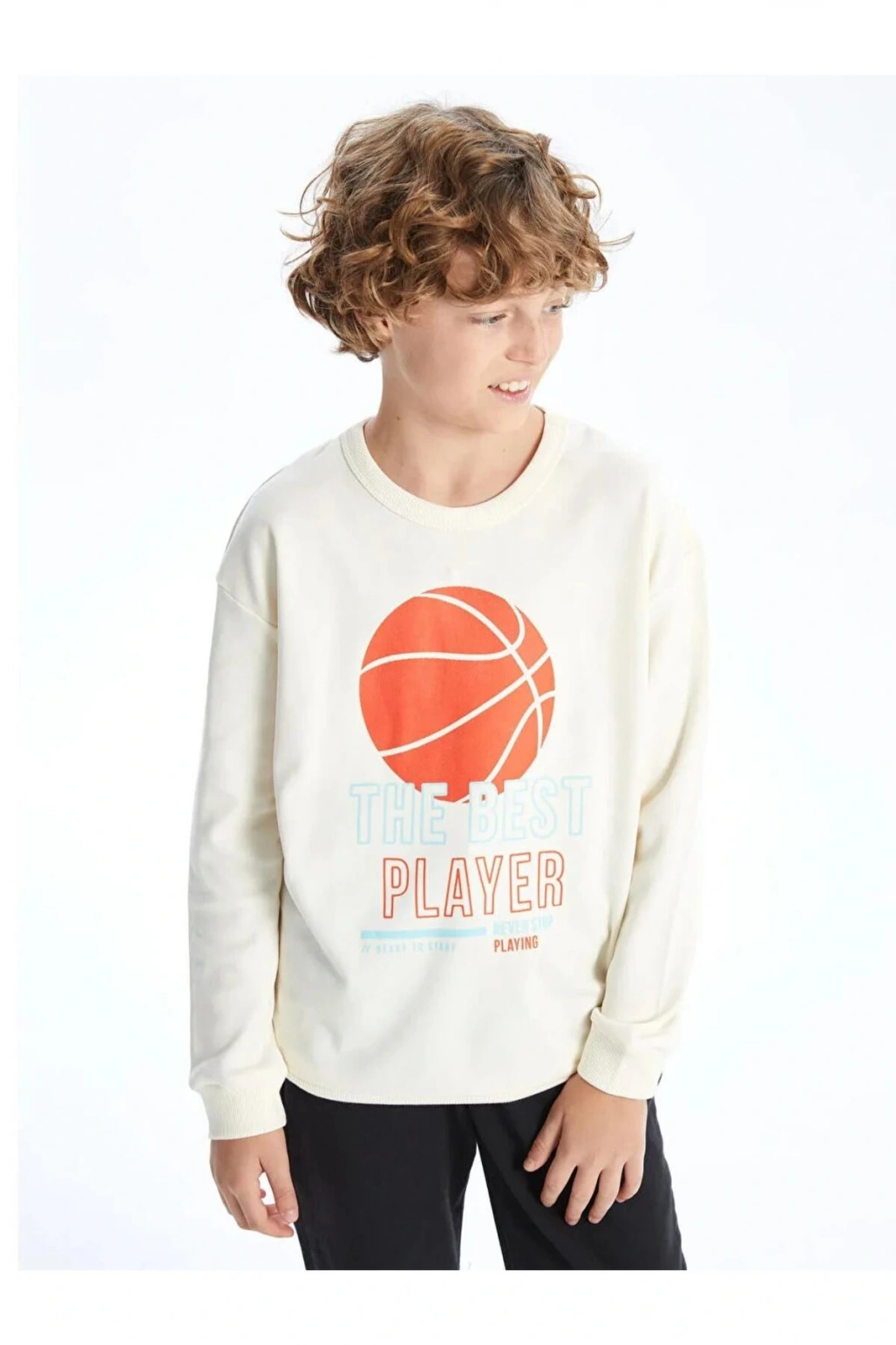 LCW Kids Ekru Bisiklet Yaka Erkek Çocuk Tişört