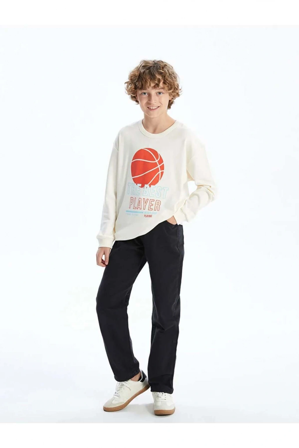 LCW Kids Ekru Bisiklet Yaka Erkek Çocuk Tişört