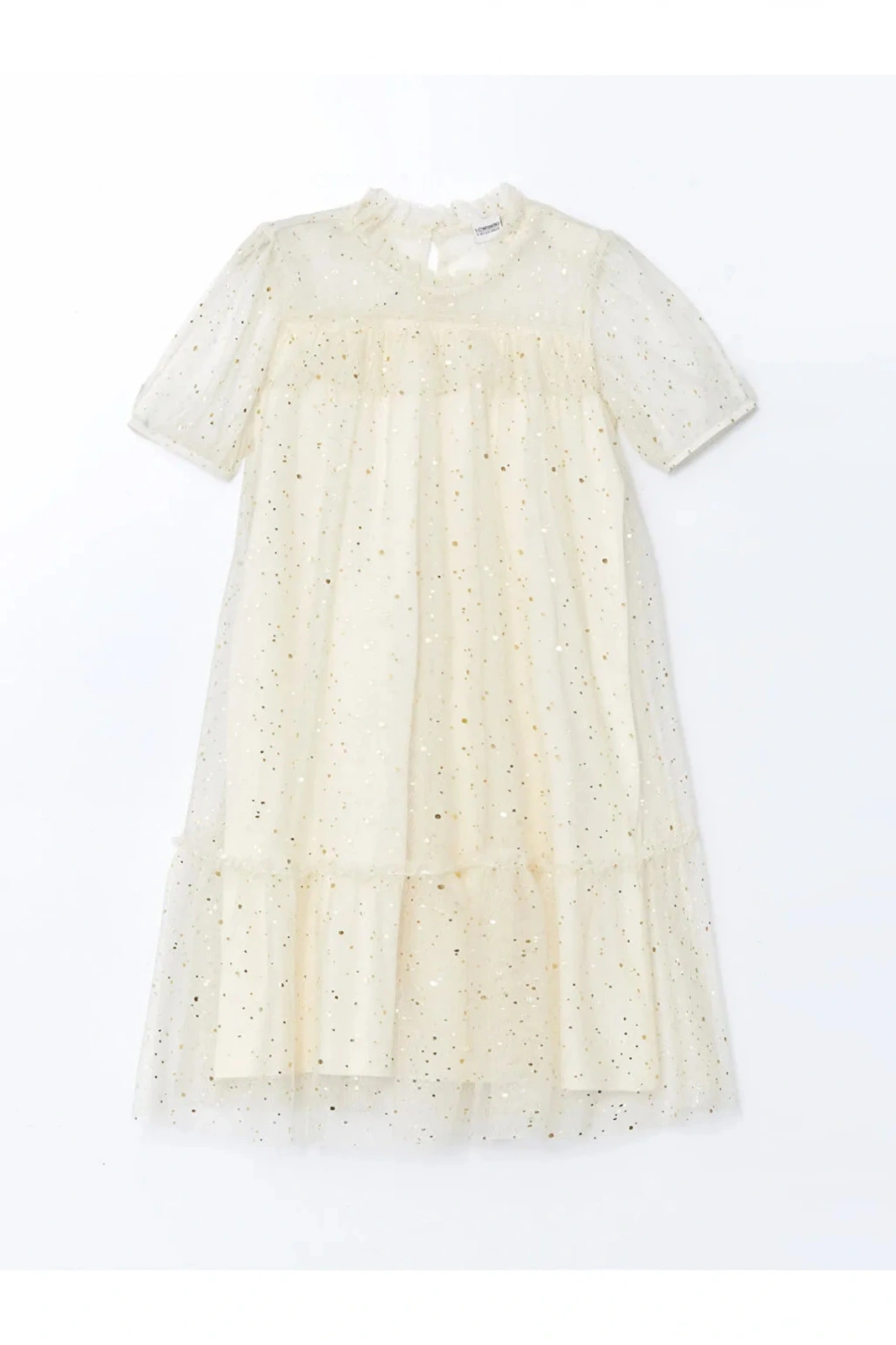 LCW Kids Ekru Bisiklet Yaka Işıltılı Kız Çocuk Elbise