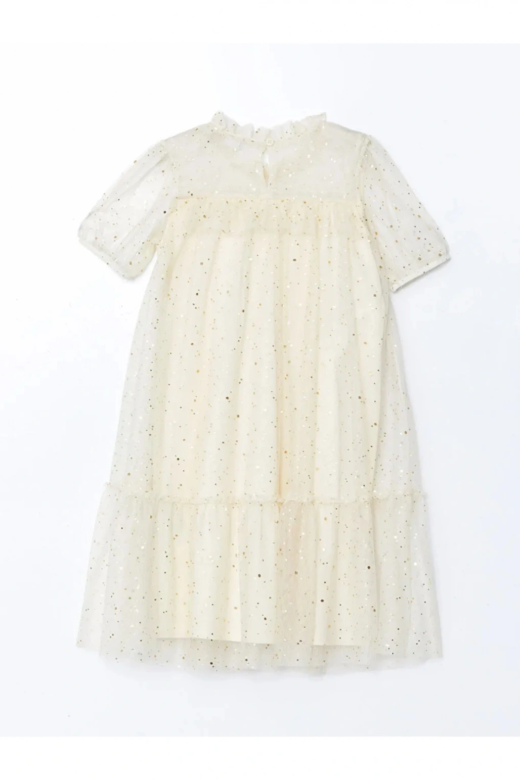 LCW Kids Ekru Bisiklet Yaka Işıltılı Kız Çocuk Elbise