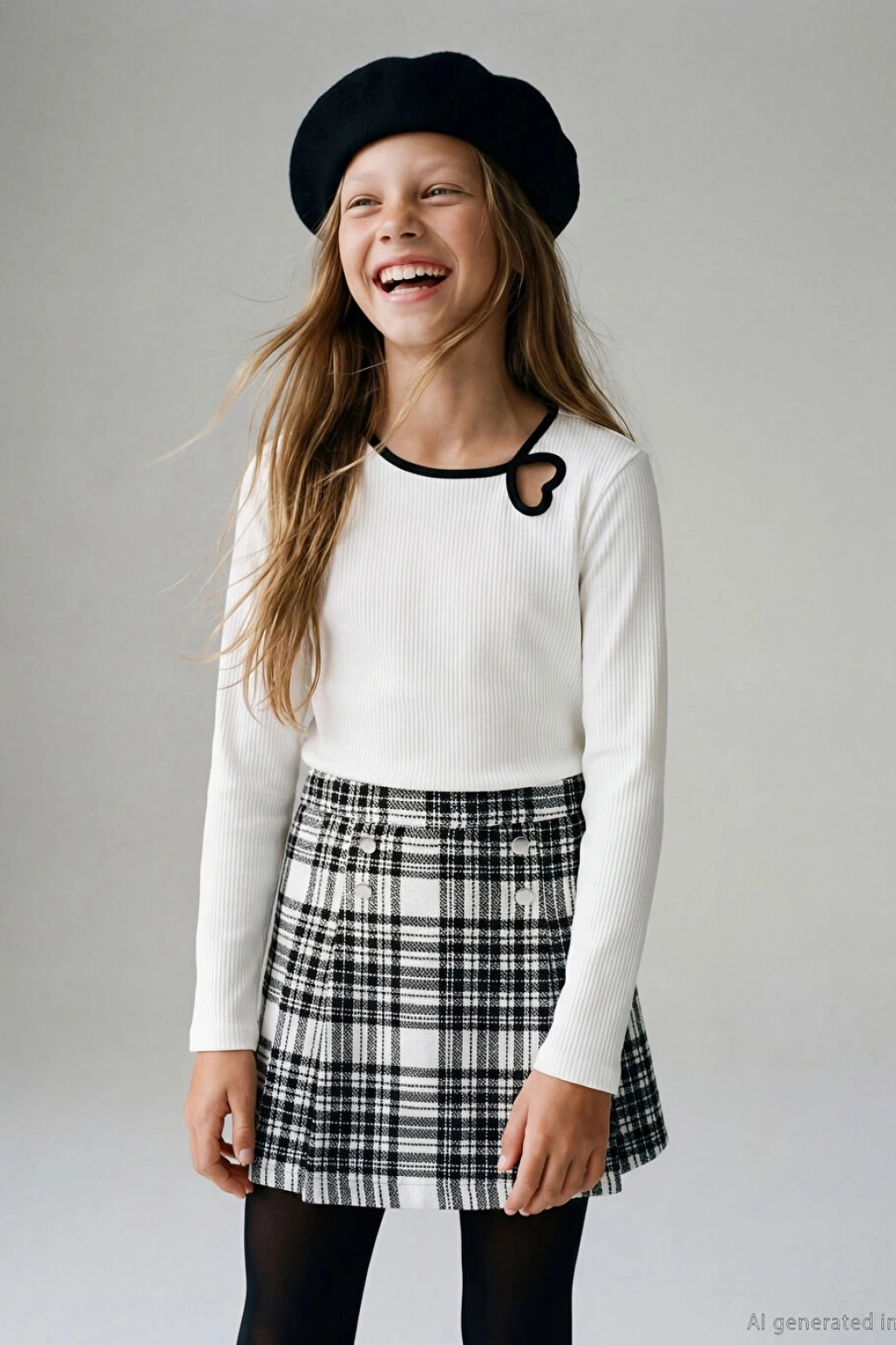 LCW Kids Ekru Bisiklet Yaka Kalp Detaylı Kız Çocuk Tişört