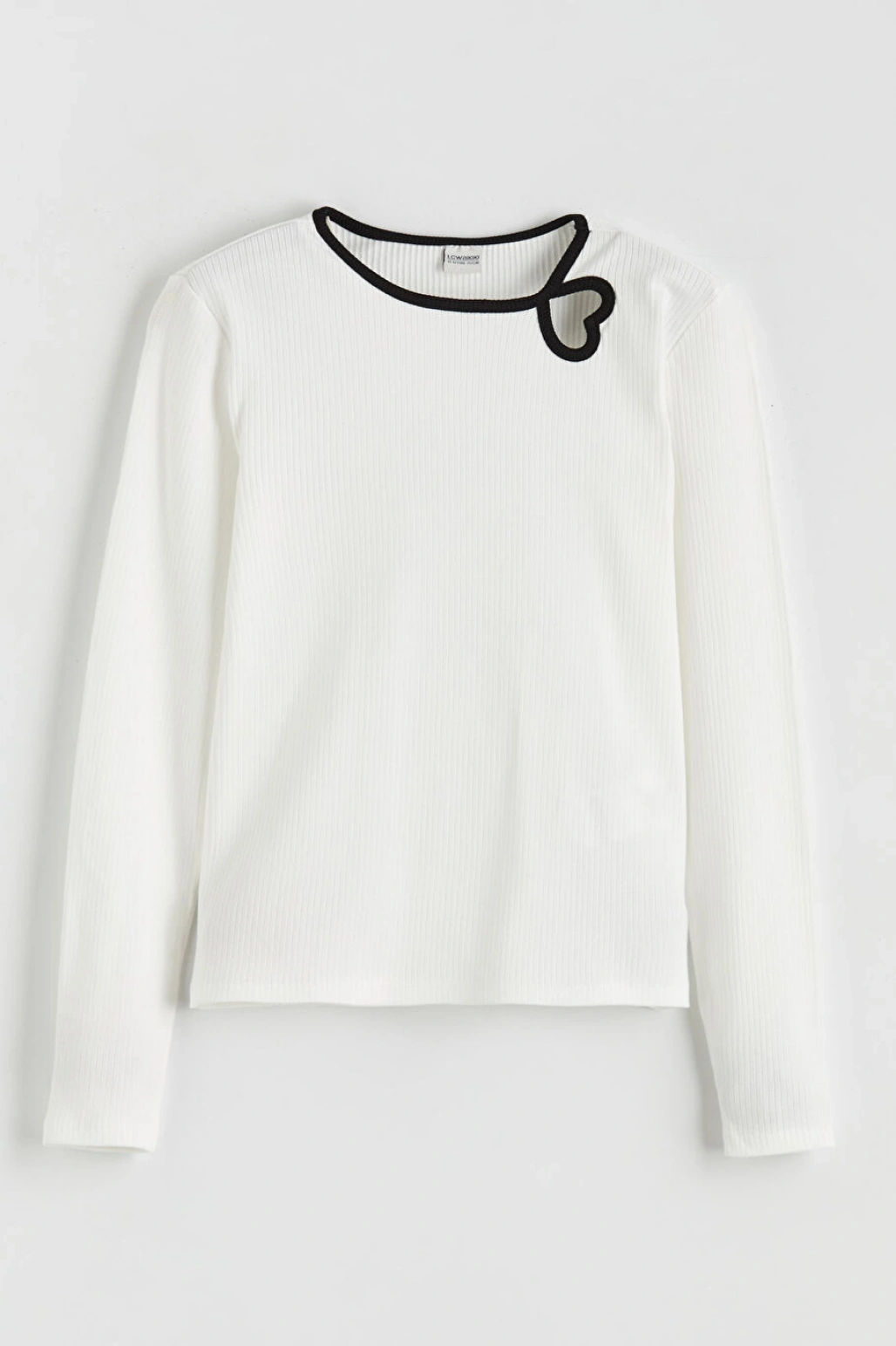 LCW Kids Ekru Bisiklet Yaka Kalp Detaylı Kız Çocuk Tişört