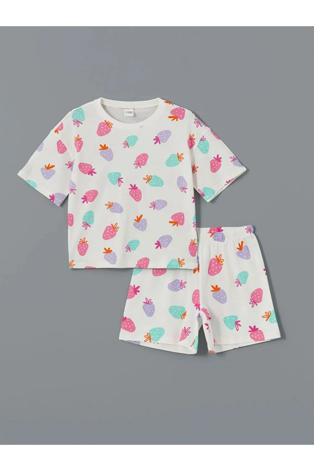 LCW Kids Ekru Bisiklet Yaka Kız Çocuk Şortlu Pijama Takımı