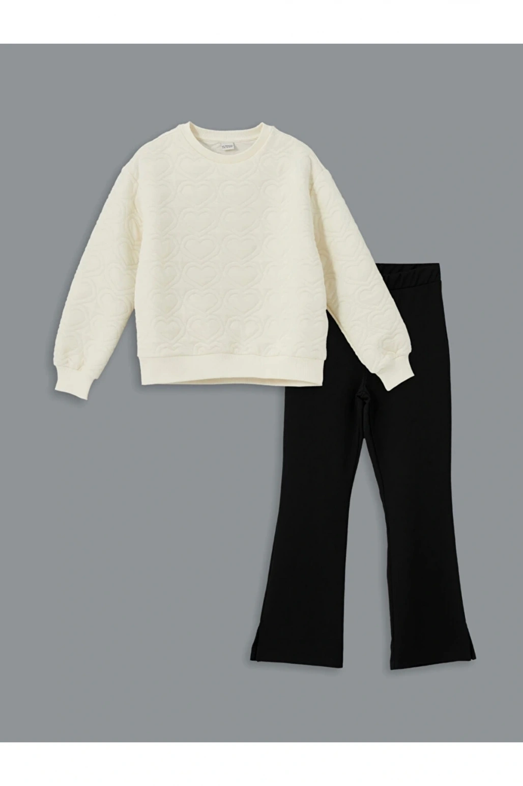 LCW Kids Ekru Bisiklet Yaka Kız Çocuk Sweatshirt ve Tayt