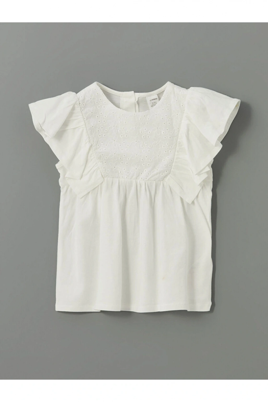 LCW Kids Ekru Bisiklet Yaka Nakışlı Kız Çocuk Tişört