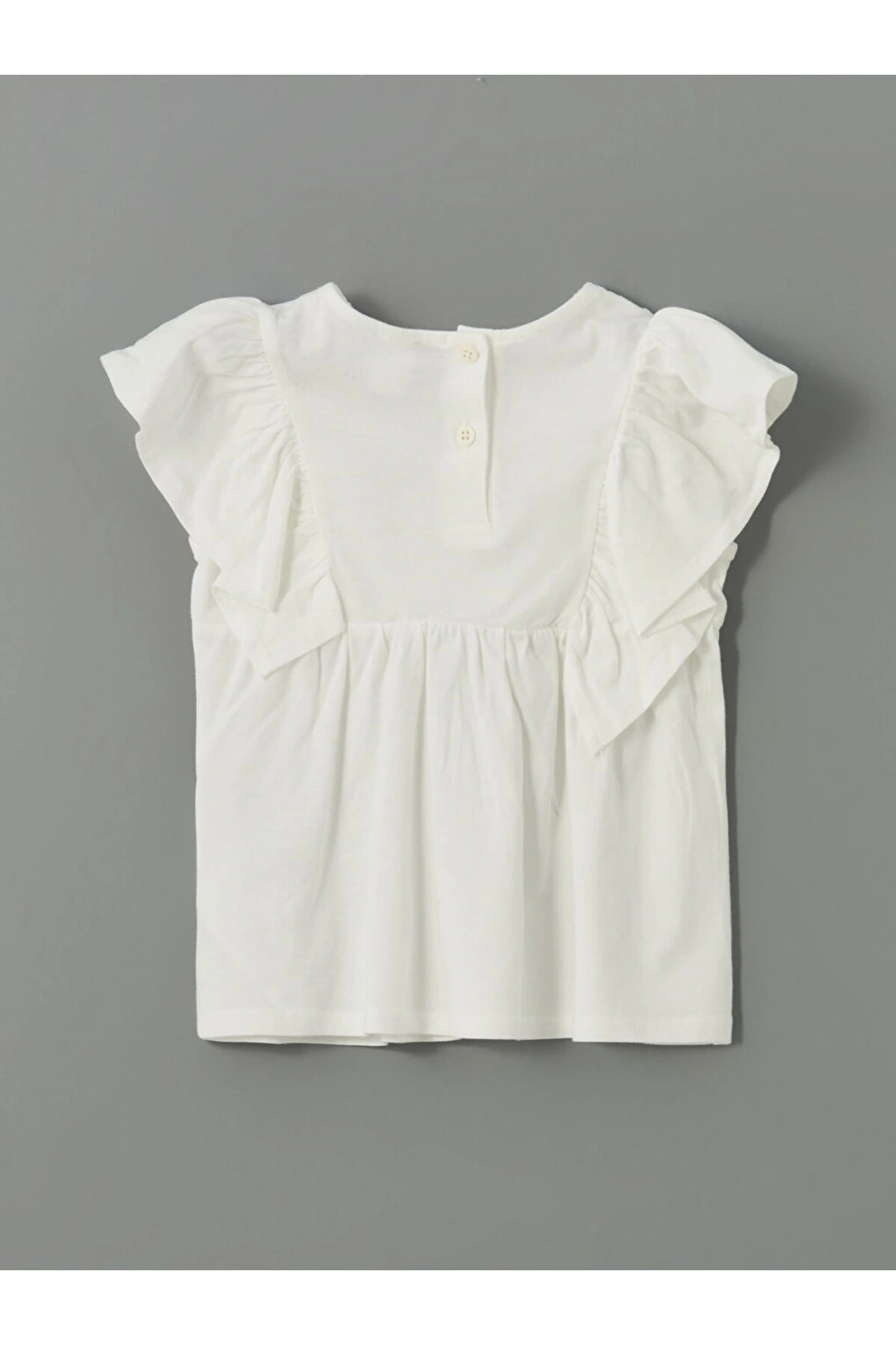 LCW Kids Ekru Bisiklet Yaka Nakışlı Kız Çocuk Tişört