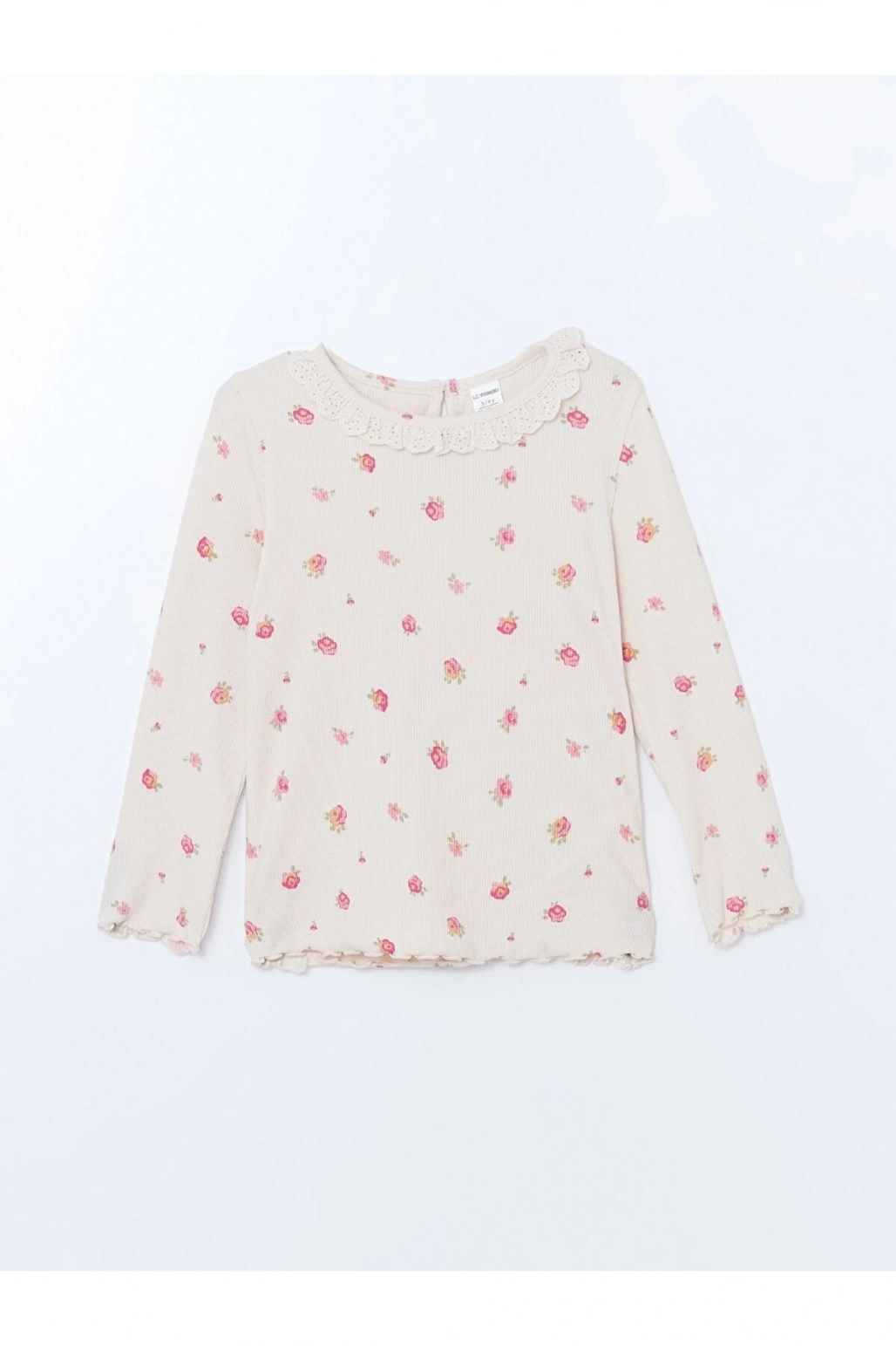 LCW Kids Ekru Çiçekli Dantelli Kız Çocuk Tişört ve Tayt 2li
