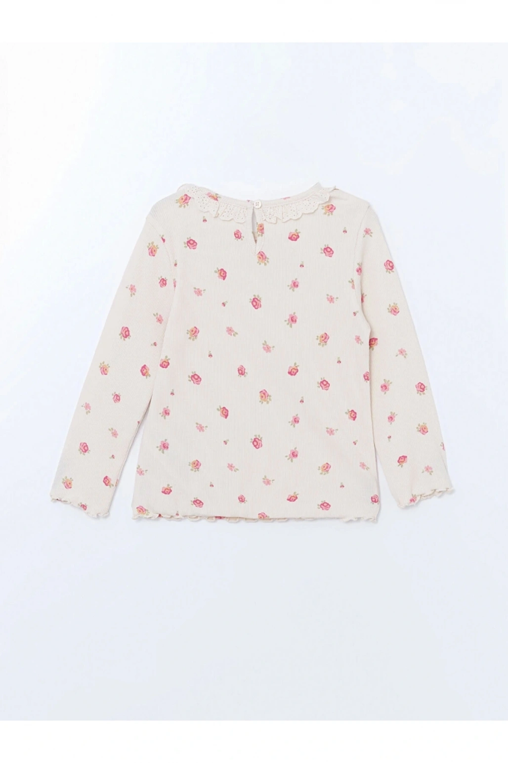 LCW Kids Ekru Çiçekli Dantelli Kız Çocuk Tişört ve Tayt 2li