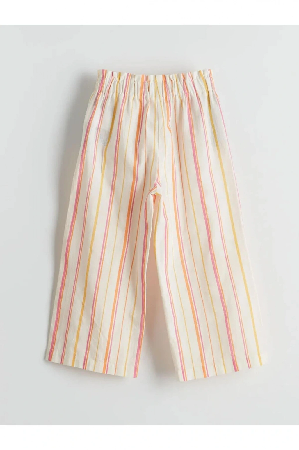 LCW Kids Ekru Çizgili Keten Karışımlı Kız Çocuk Pantolon