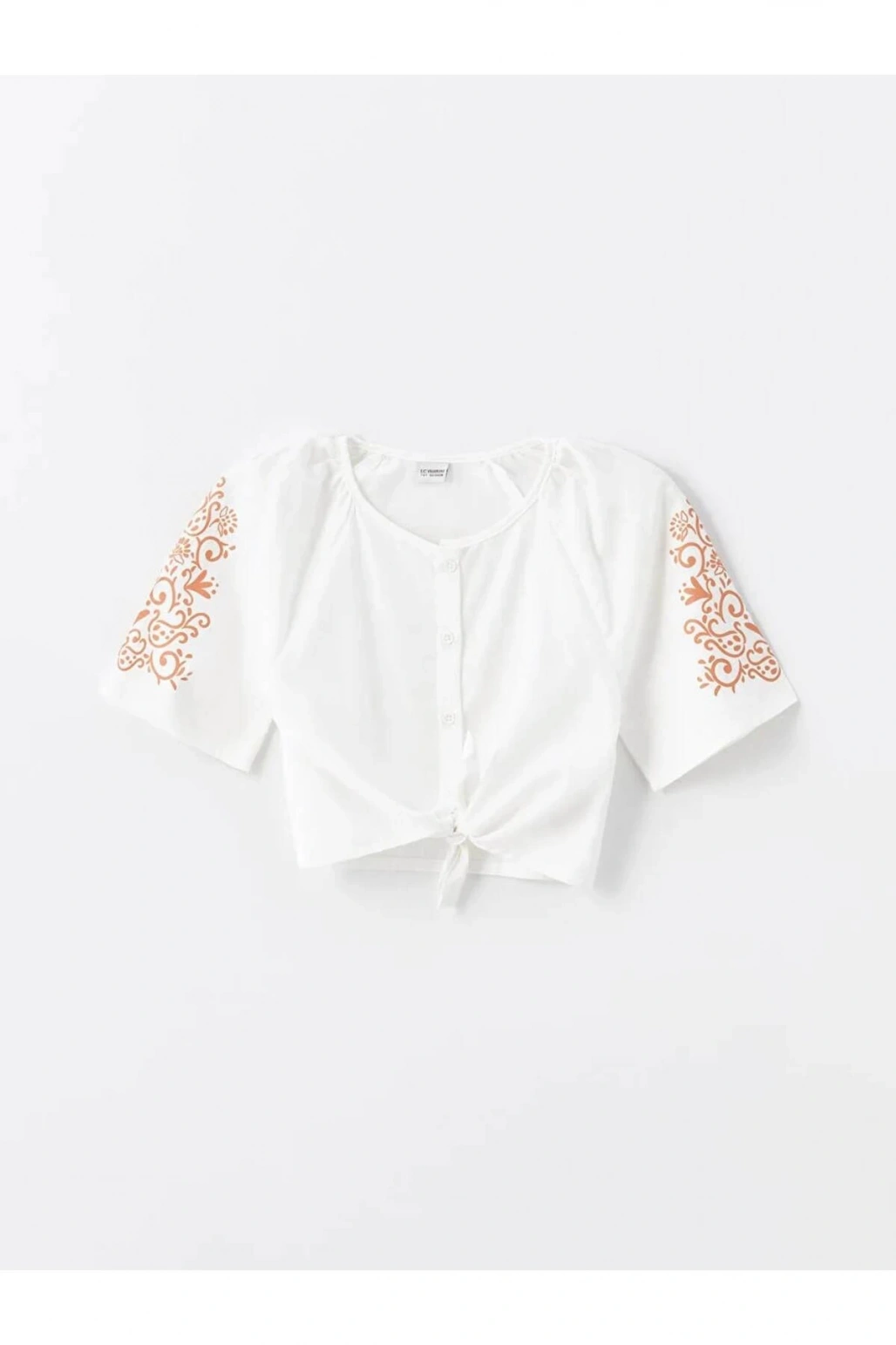 LCW Kids Ekru Desenli Kız Çocuk Crop Gömlek