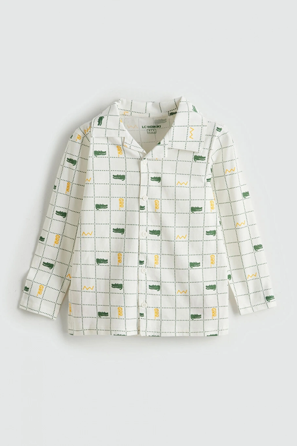 LCW Kids Ekru Gömlek Yaka Ekose Desenli Uzun Kollu Erkek Çocuk Pijama Takımı