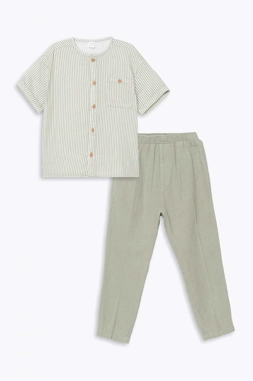 LCW Kids Ekru Hakim Yaka Çizgili Erkek Çocuk Gömlek Ve Pantolon
