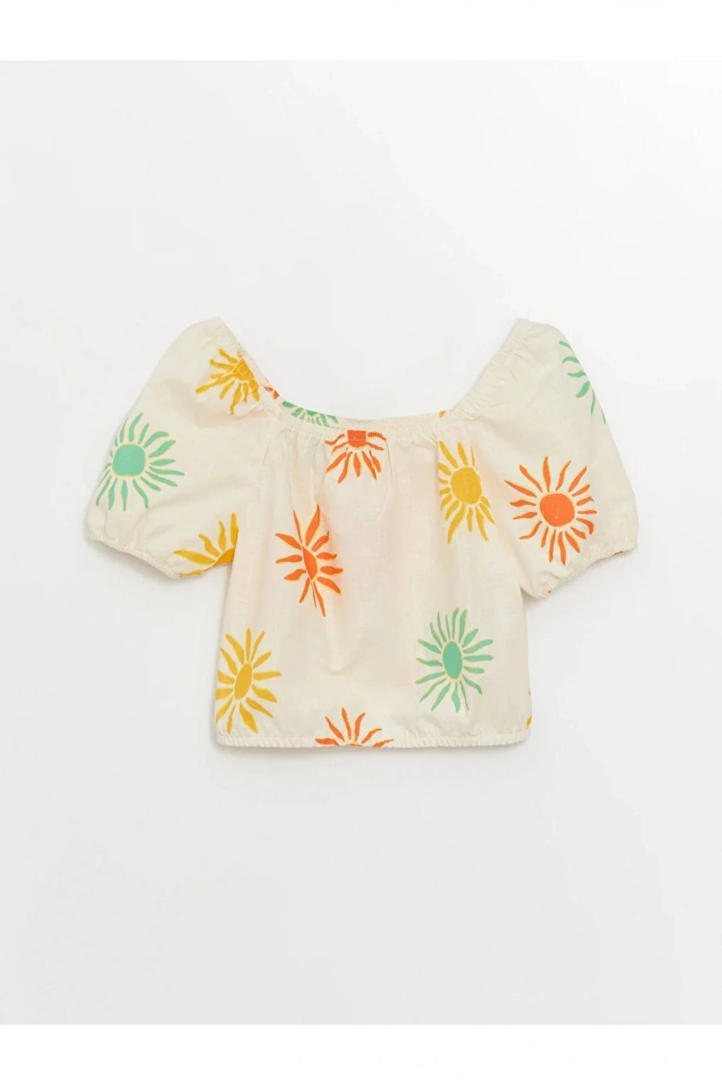 LCW Kids Ekru Kare Yaka Baskılı Kız Çocuk Bluz