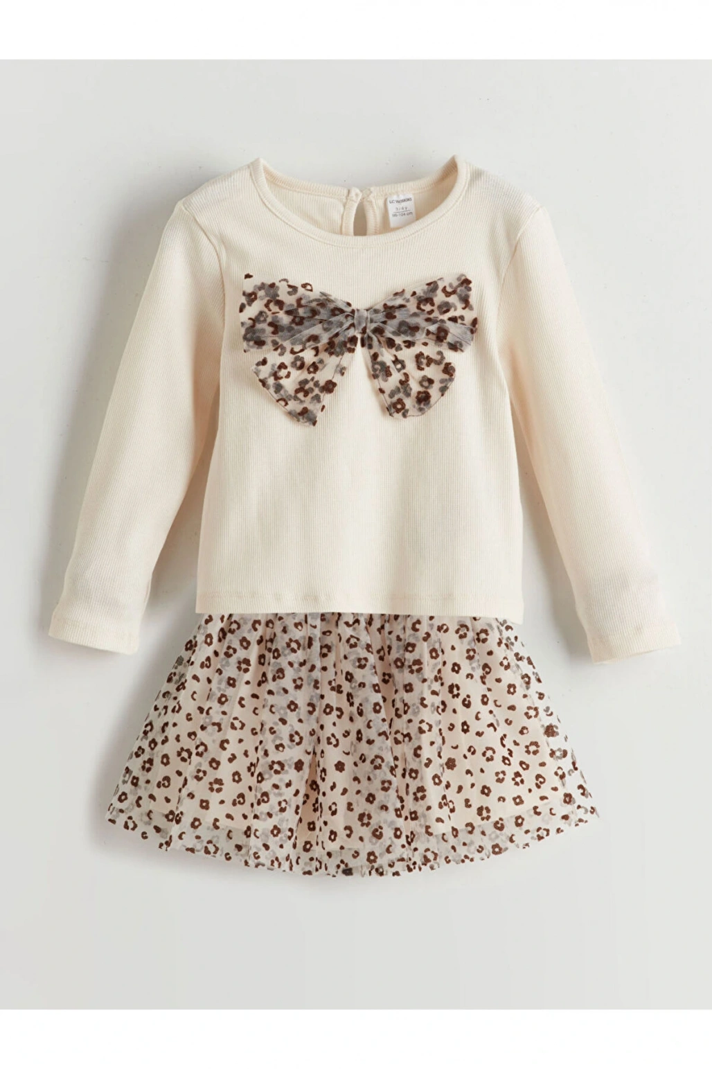 LCW Kids Ekru Leoparlı Kız Çocuk Bluz ve Etek 2li
