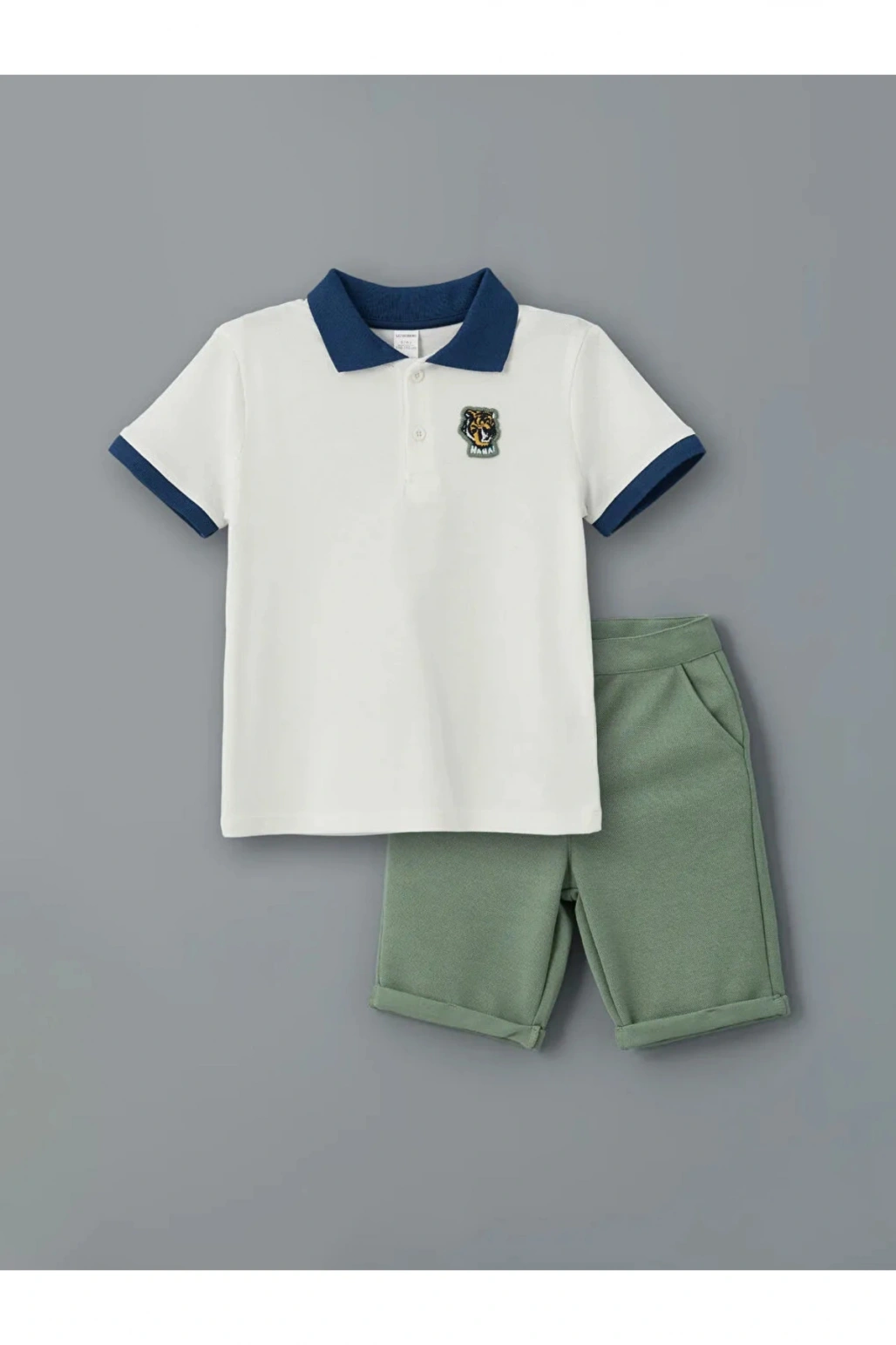 LCW Kids Ekru Polo Yaka Nakışlı Erkek Çocuk Tişört ve Şort 2li