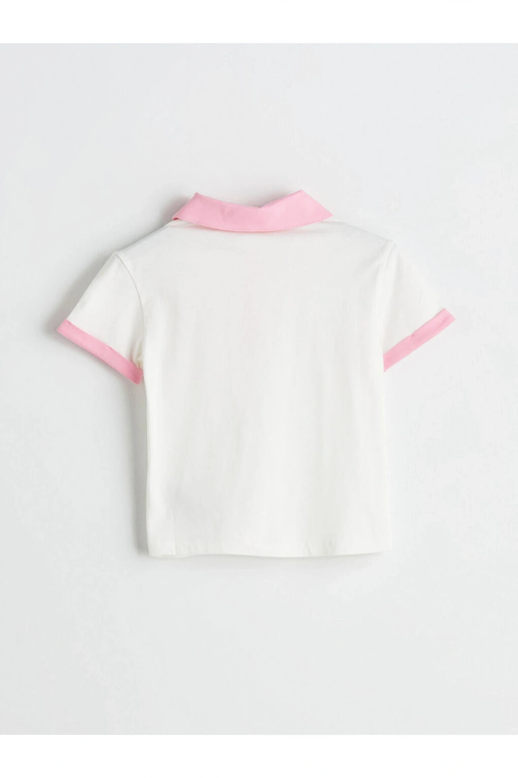 LCW Kids Ekru Polo Yaka Nakışlı Penye Kız Çocuk Tişört