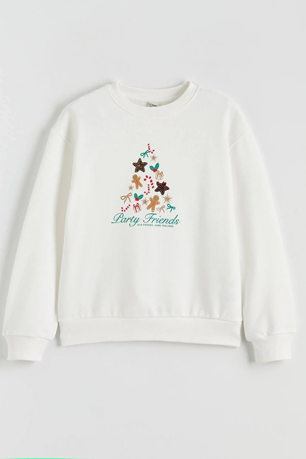 LCW Kids Ekru Yılbaşı Temalı Kız Çocuk Kalın Sweatshirt