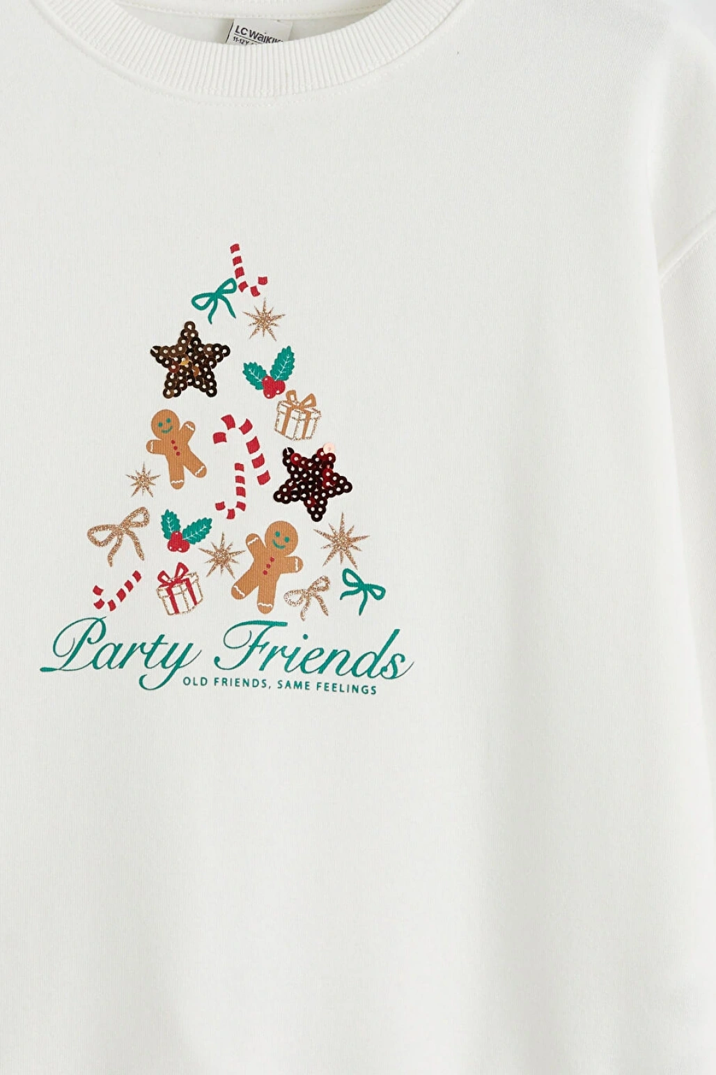LCW Kids Ekru Yılbaşı Temalı Kız Çocuk Kalın Sweatshirt
