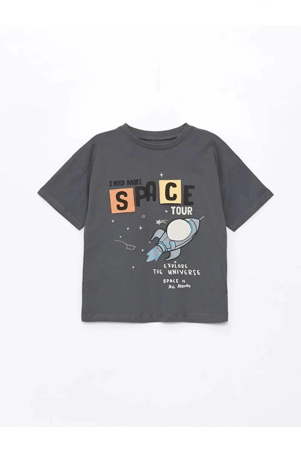 LCW Kids Gri Bisiklet Yaka Baskılı Erkek Bebek Tişört ve Şort 2li Takım