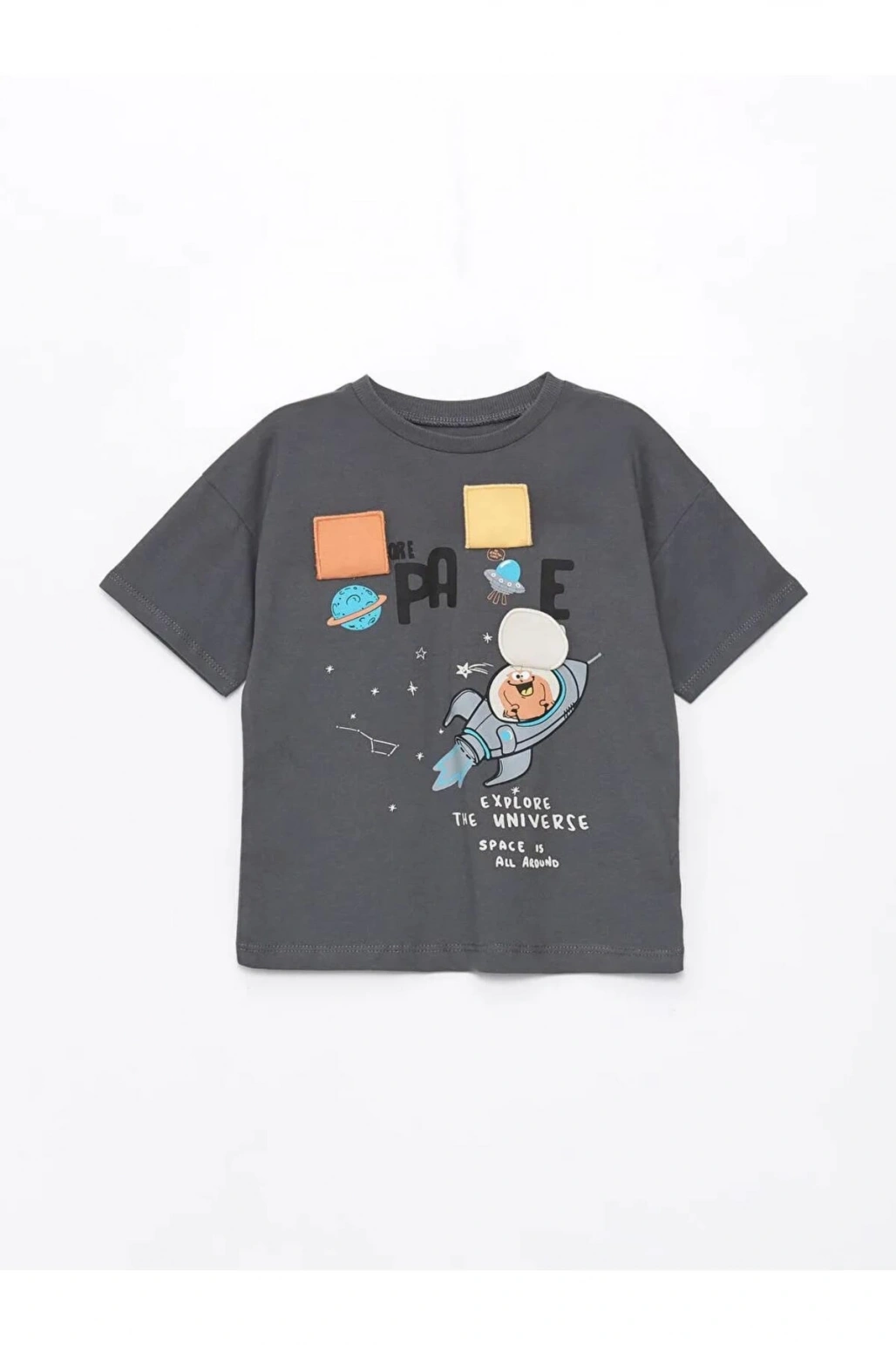 LCW Kids Gri Bisiklet Yaka Baskılı Erkek Bebek Tişört ve Şort 2li Takım