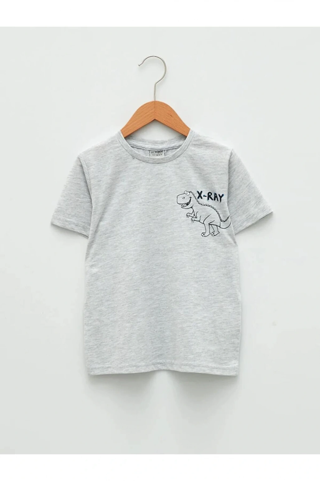 LCW Kids Gri Bisiklet Yaka Baskılı Kısa Kollu Erkek Çocuk Tişört