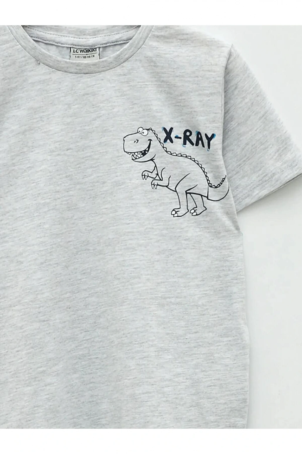 LCW Kids Gri Bisiklet Yaka Baskılı Kısa Kollu Erkek Çocuk Tişört