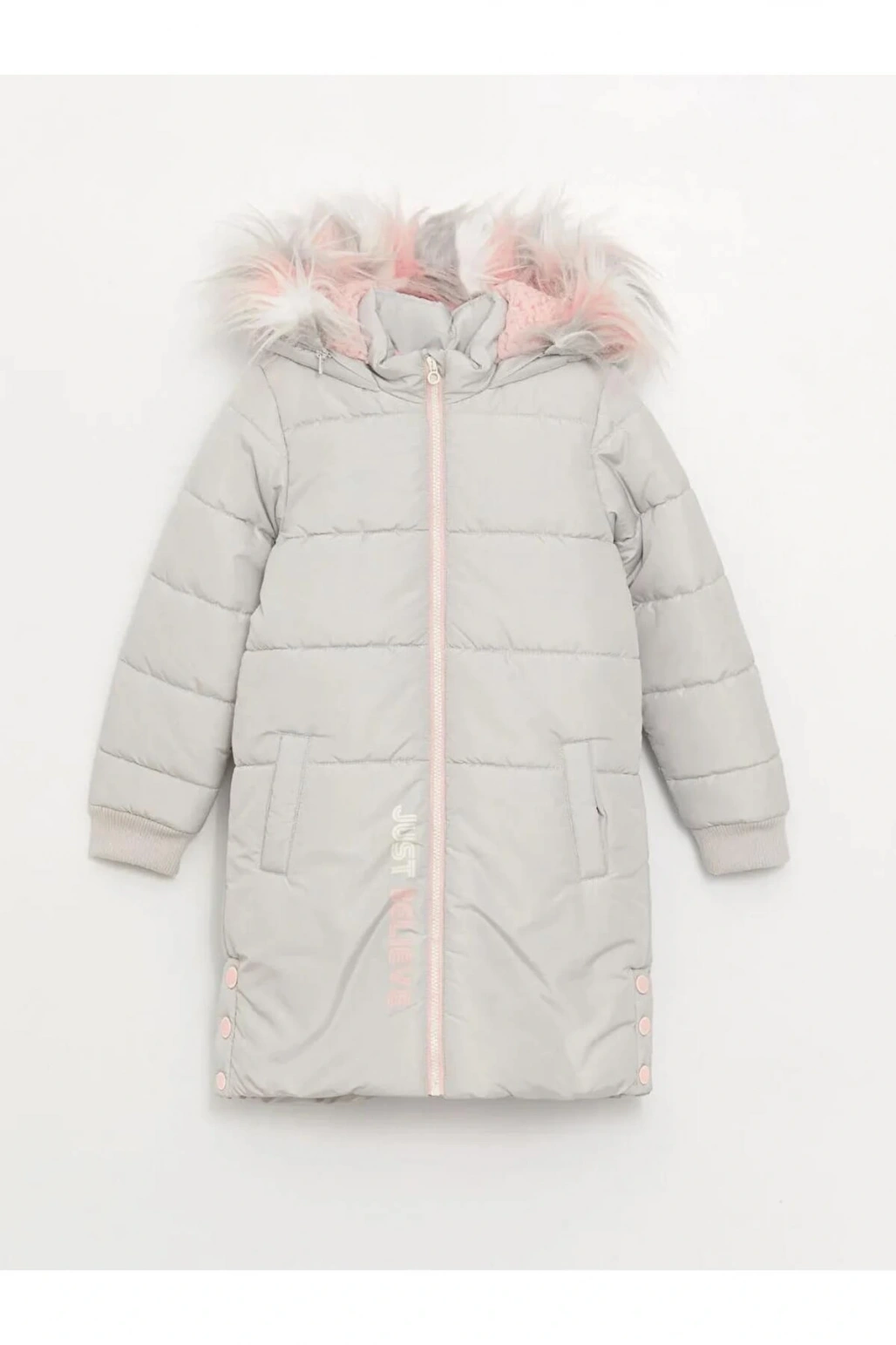 LCW Kids Gri Kapüşonlu Kız Çocuk Kaban