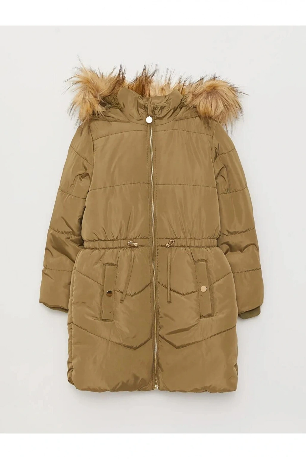 LCW Kids Haki Kapüşonlu Basic Kız Çocuk Parka