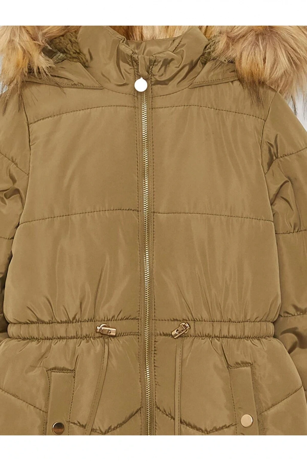 LCW Kids Haki Kapüşonlu Basic Kız Çocuk Parka