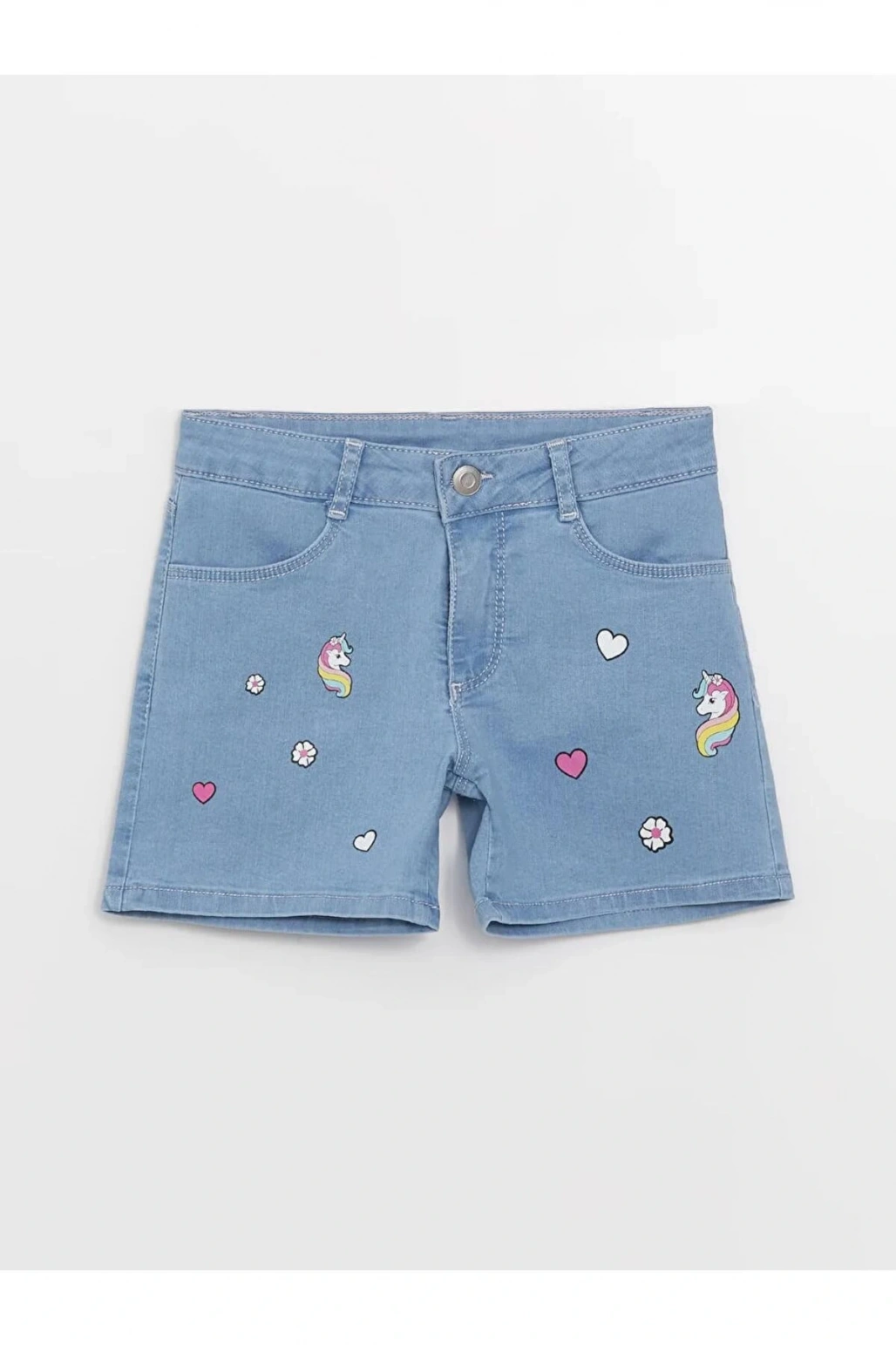 LCW Kids İndigo Baskılı Kız Çocuk Jean Şort