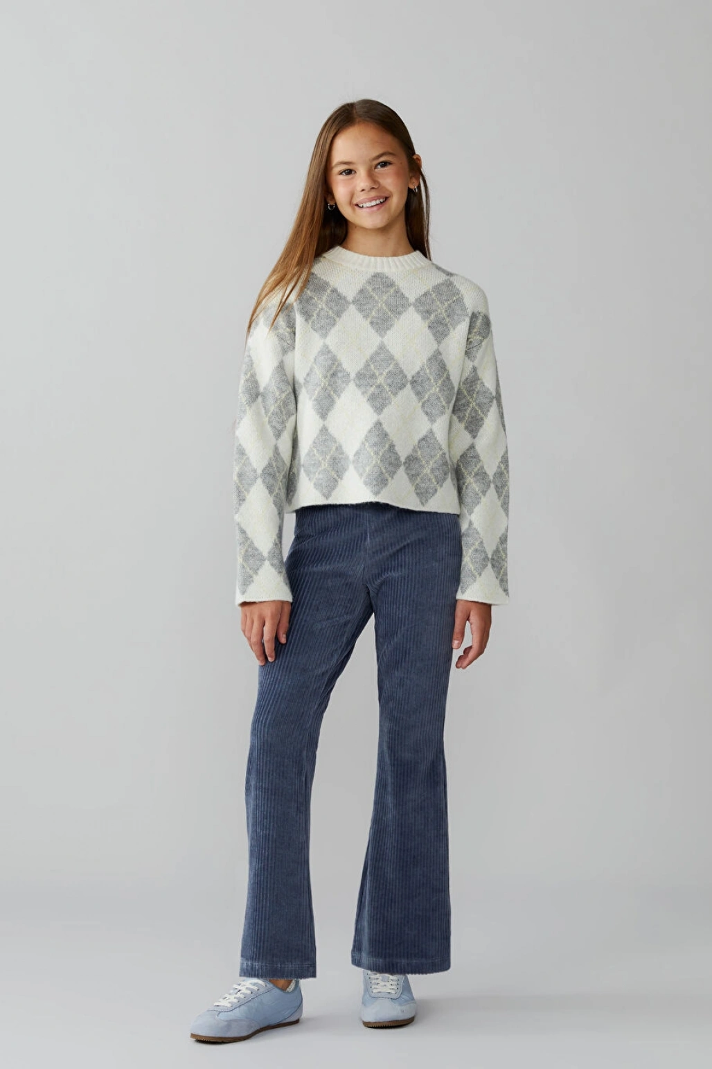 LCW Kids Indigo Beli Lastikli Ispanyol Paça Kadife Kız Çocuk Tayt