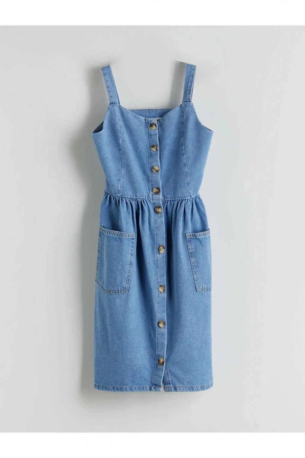 LCW Kids Indigo Kare Yaka Kız Çocuk Jean Elbise