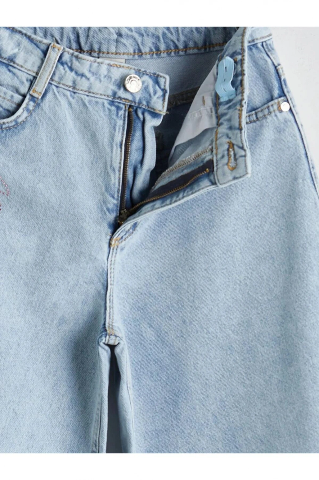 LCW Kids Indigo Wideleg Taşlı Kız Çocuk Jean Pantolon