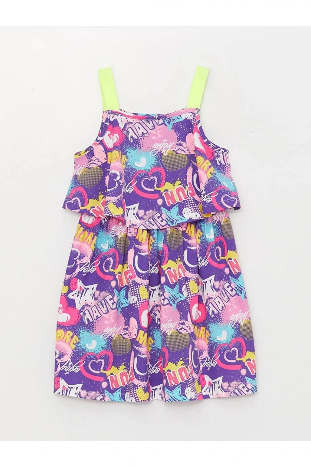 Lcw Kids Kare Yaka Desenli Askılı Kız Çocuk Elbise