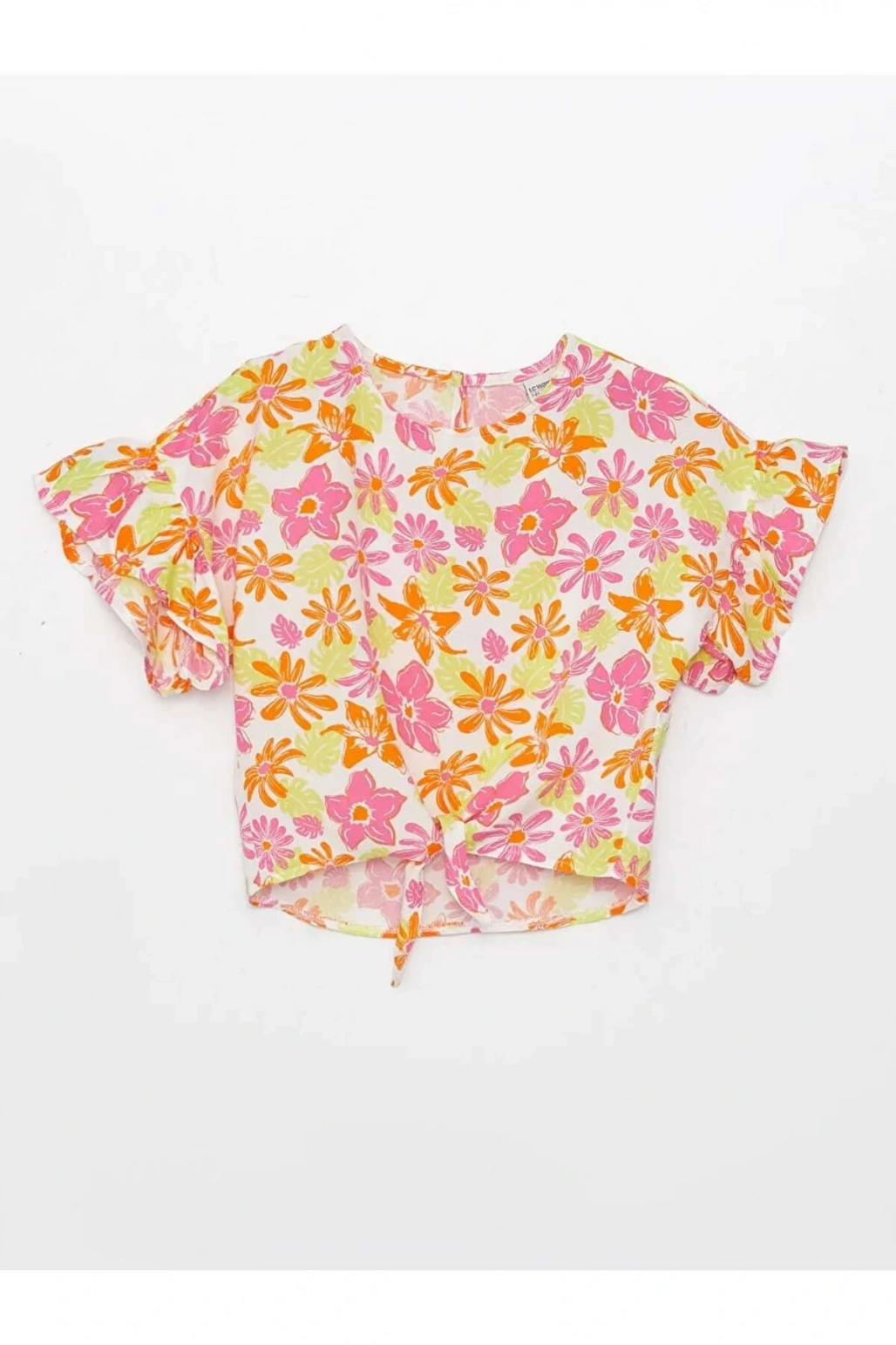LCW Kids Karışık Bisiklet Yaka Desenli Kısa Kollu Kız Çocuk Bluz