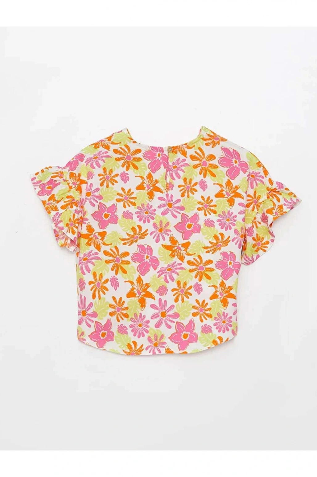 LCW Kids Karışık Bisiklet Yaka Desenli Kısa Kollu Kız Çocuk Bluz