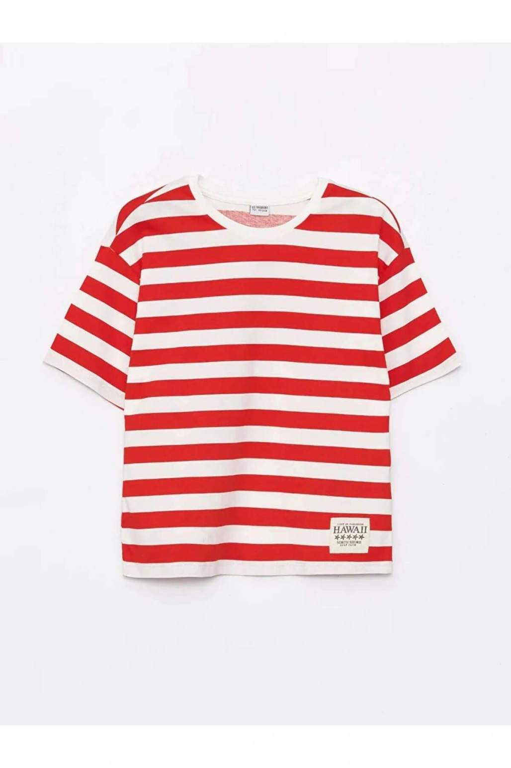 LCW Kids Kırmızı Bisiklet Yaka Çizgili Kısa Kollu Kız Çocuk Tişört