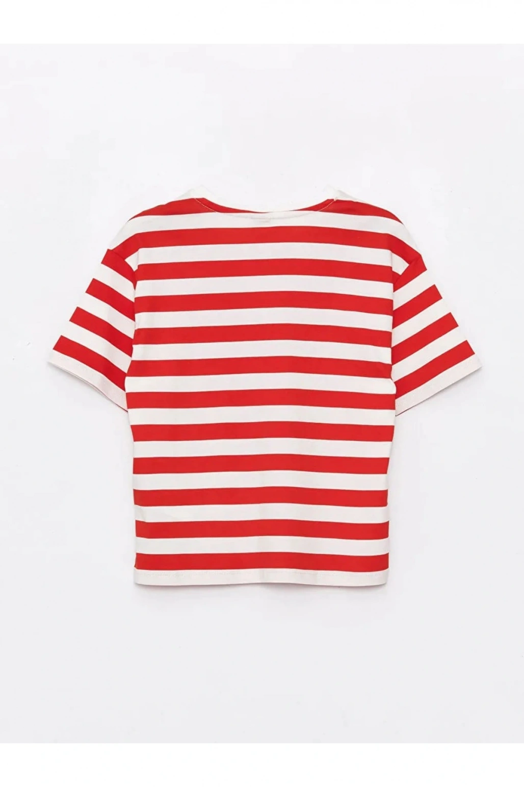 LCW Kids Kırmızı Bisiklet Yaka Çizgili Kısa Kollu Kız Çocuk Tişört