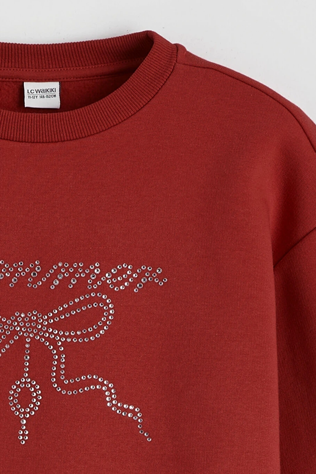 LCW Kids Kırmızı Bisiklet Yaka Taşlı Kız Çocuk Kalın Sweatshirt