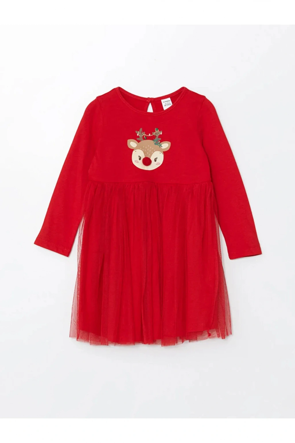 LCW Kids Kırmızı Bisiklet Yaka Yılbaşı Temalı Kız Çocuk Elbise