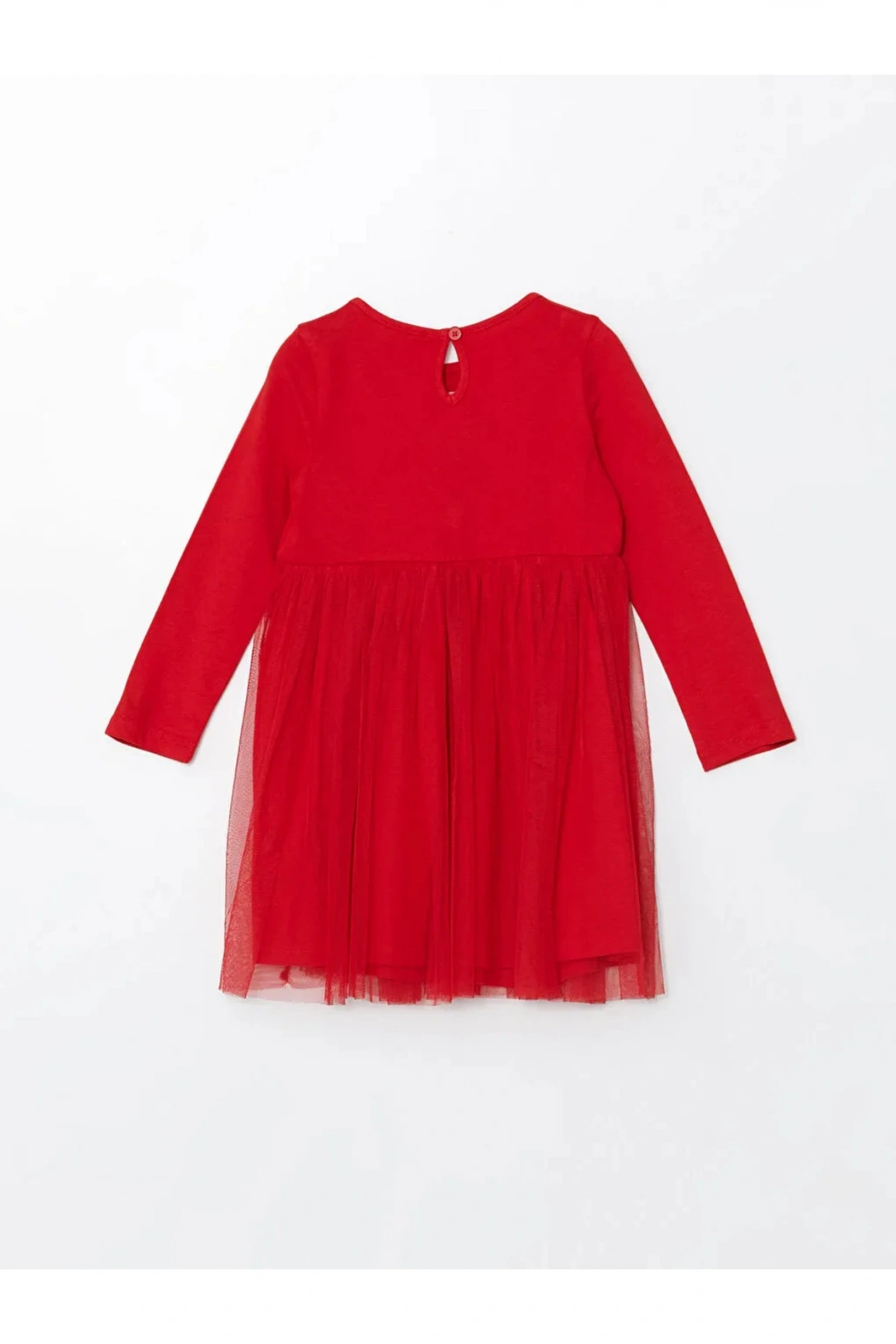 LCW Kids Kırmızı Bisiklet Yaka Yılbaşı Temalı Kız Çocuk Elbise