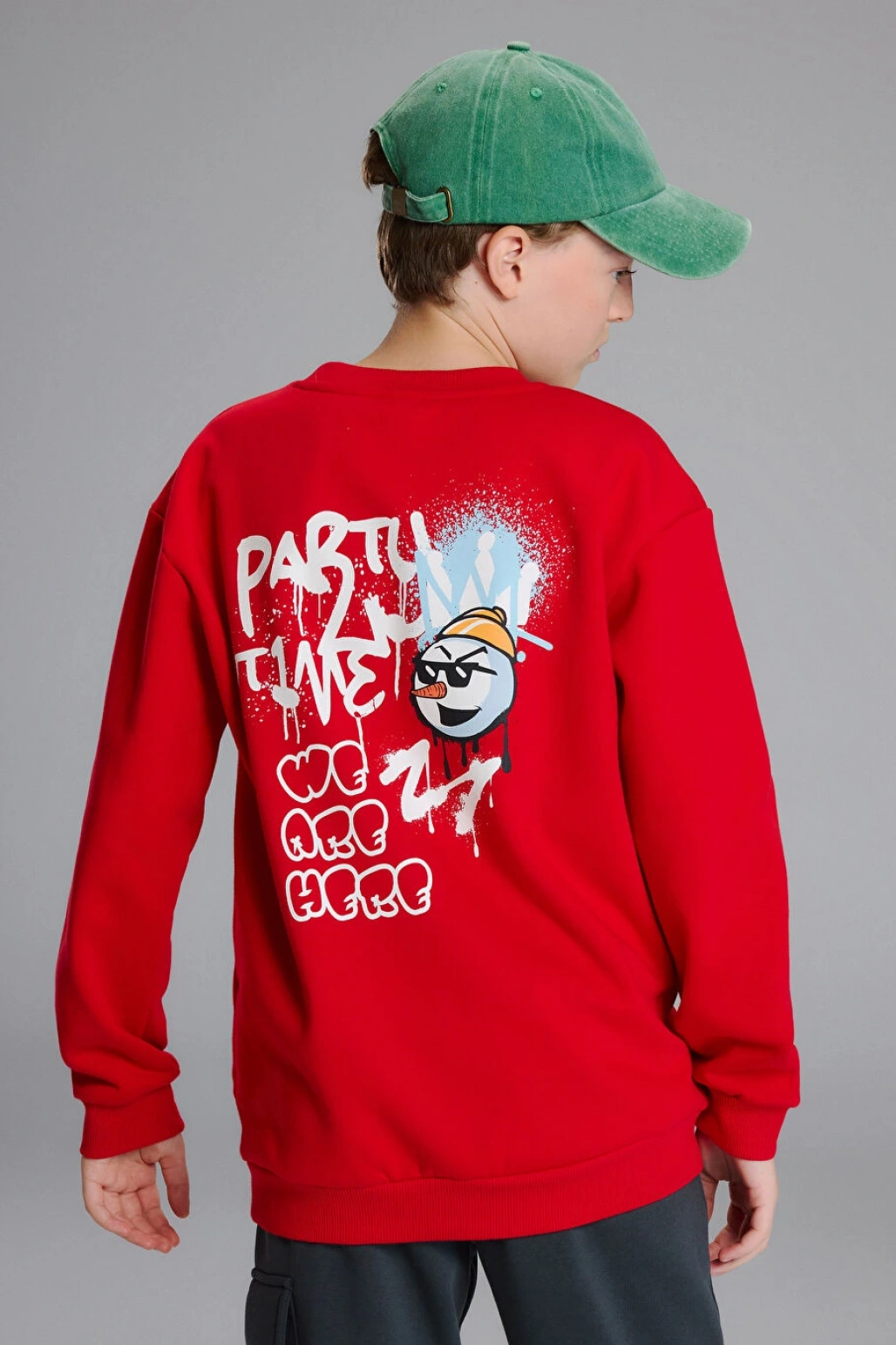 LCW Kids Kırmızı Yılbaşı Temalı Erkek Çocuk Kalın Sweatshirt