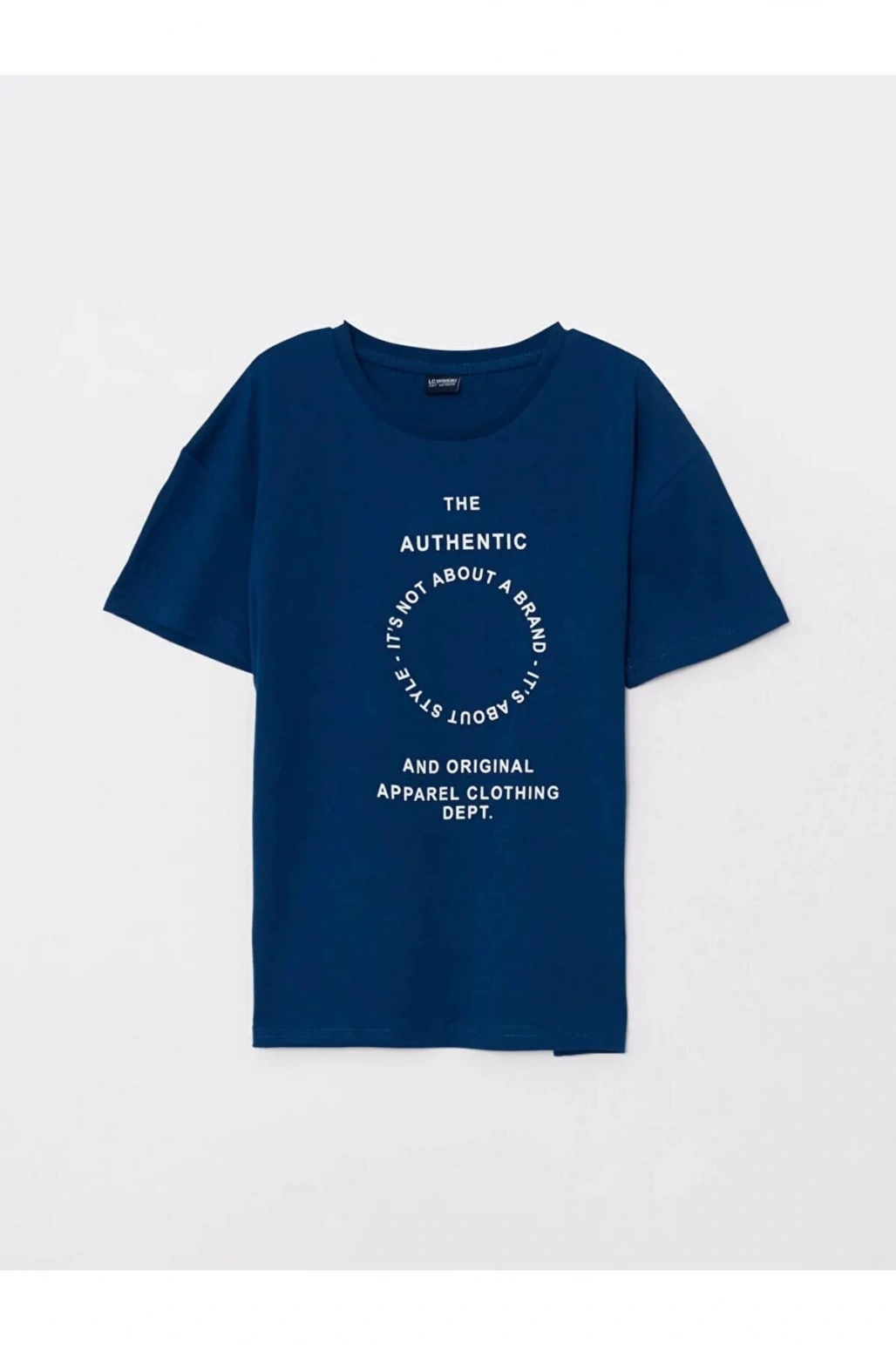 LCW Kids Lacivert Bisiklet Yaka Baskılı Kısa Kollu Pamuklu Erkek Çocuk Tişört